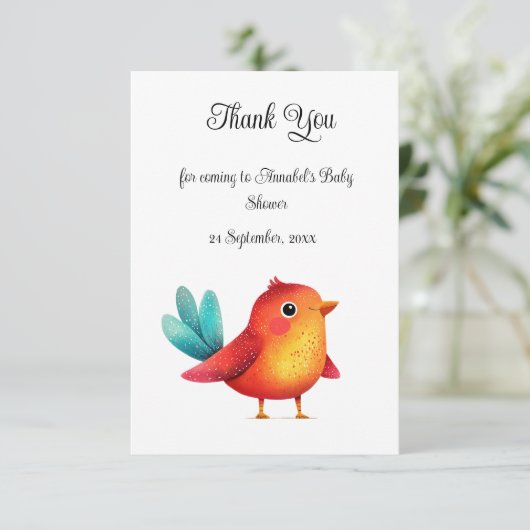 鳥をテーマにした赤ちゃんシャワーかわいい水色 サンキューカード (スタンド正面)