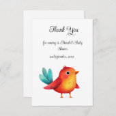 鳥をテーマにした赤ちゃんシャワーかわいい水色 サンキューカード (正面/裏面)