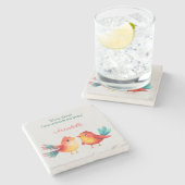 鳥をテーマにした赤ちゃんシャワーかわいい水色 ストーンコースター (横)