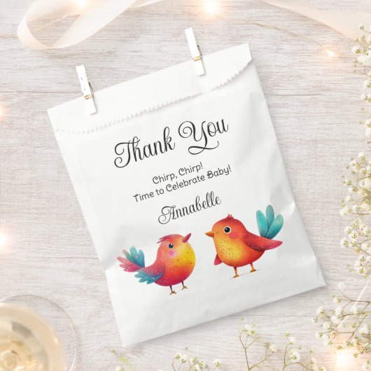 鳥をテーマにした赤ちゃんシャワーかわいい水色 フェイバーバッグ (クリップ留めされた状態)