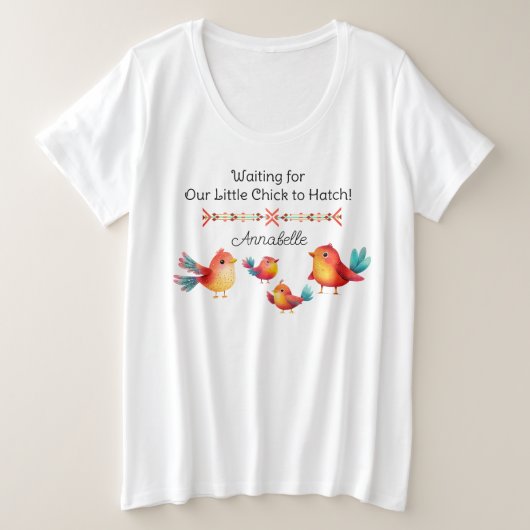 鳥をテーマにした赤ちゃんシャワーかわいい水色 プラスサイズTシャツ (デザイン正面)