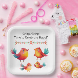 鳥をテーマにした赤ちゃんシャワーかわいい水色 ペーパープレート