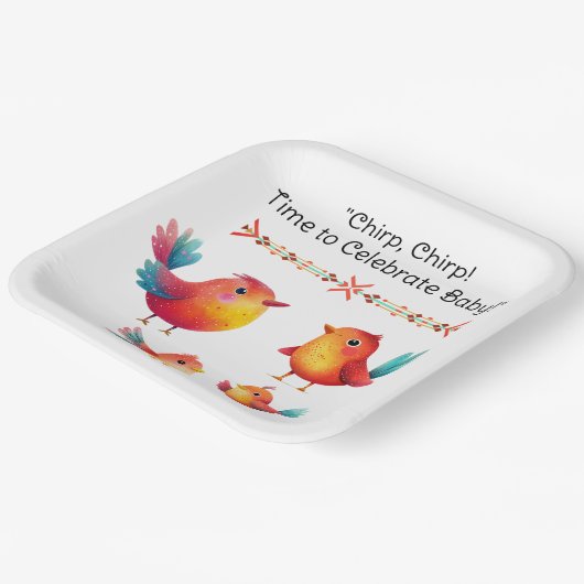 鳥をテーマにした赤ちゃんシャワーかわいい水色 ペーパープレート (傾斜あり)