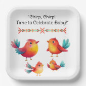 鳥をテーマにした赤ちゃんシャワーかわいい水色 ペーパープレート (正面)