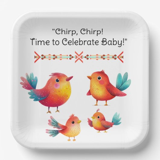 鳥をテーマにした赤ちゃんシャワーかわいい水色 ペーパープレート (正面)