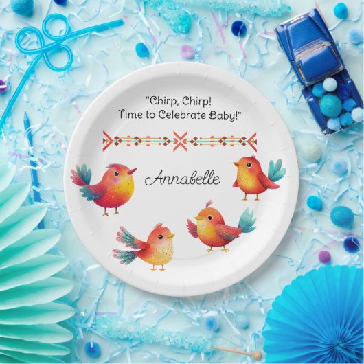 鳥をテーマにした赤ちゃんシャワーかわいい水色 ペーパープレート (パーティー)