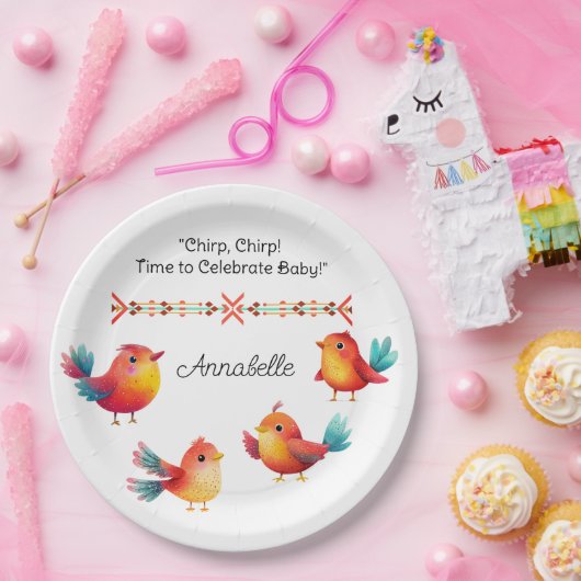 鳥をテーマにした赤ちゃんシャワーかわいい水色 ペーパープレート (パーティー)