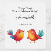 鳥をテーマにした赤ちゃんシャワーかわいい水色 ワインラベル (シングルラベル)