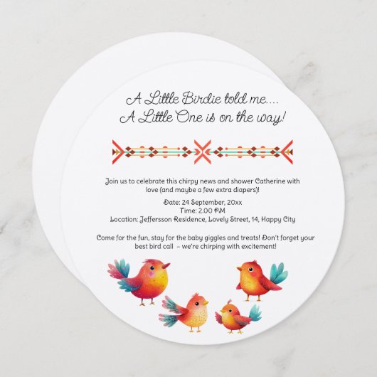 鳥をテーマにした赤ちゃんシャワーかわいい水色 招待状 (正面/裏面)