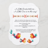 鳥をテーマにした赤ちゃんシャワーかわいい水色 招待状 (正面/裏面)