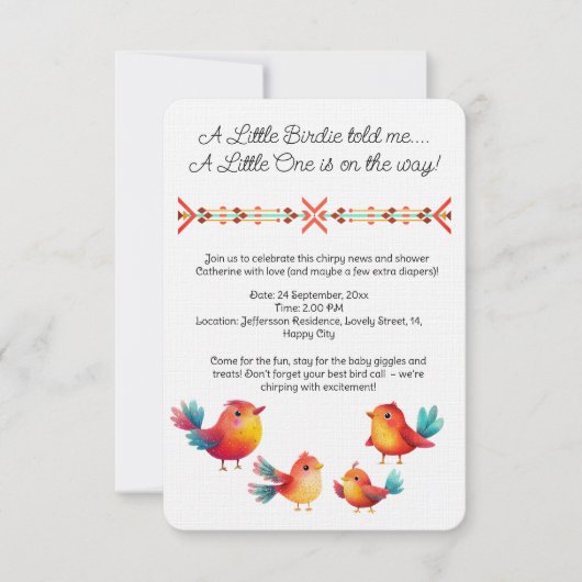 鳥をテーマにした赤ちゃんシャワーかわいい水色 招待状 (正面)