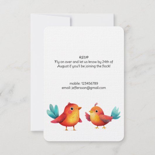 鳥をテーマにした赤ちゃんシャワーかわいい水色 招待状 (裏面)