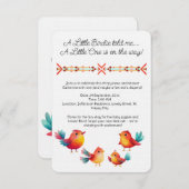 鳥をテーマにした赤ちゃんシャワーかわいい水色 招待状 (正面/裏面)