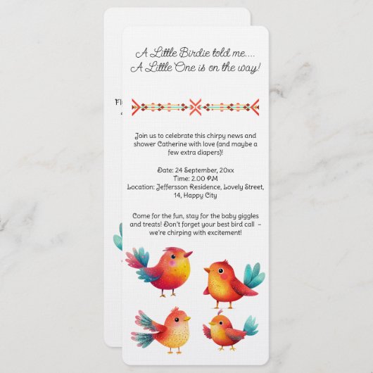 鳥をテーマにした赤ちゃんシャワーかわいい水色 招待状 (正面/裏面)