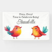 鳥をテーマにした赤ちゃんシャワーかわいい水色 横断幕 (横)