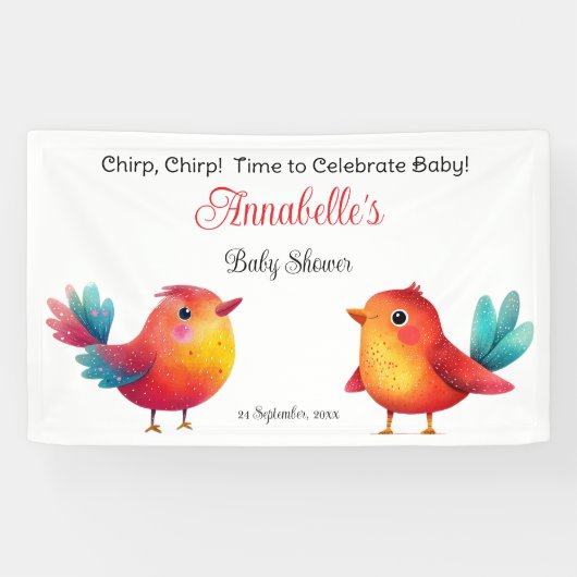 鳥をテーマにした赤ちゃんシャワーかわいい水色 横断幕 (横)