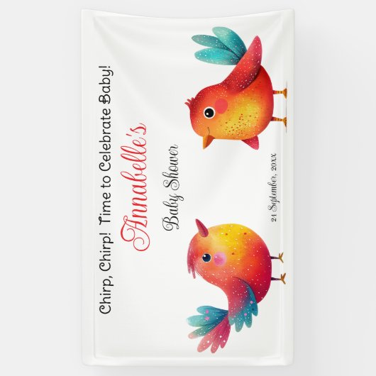 鳥をテーマにした赤ちゃんシャワーかわいい水色 横断幕 (縦)
