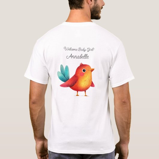 鳥をテーマにした赤ちゃんシャワーかわいい水色 Tシャツ (裏面)