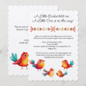 鳥をモチーフにしたベビーシャワー　かわいい水彩 招待状 (正面/裏面)