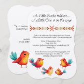 鳥をモチーフにしたベビーシャワー　かわいい水彩 招待状 (正面/裏面)