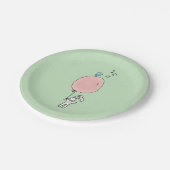 鳥を乗せた風船を持つかわいいバニー ペーパープレート (アングル)