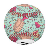 鳥を使ったモノグラム漫画の花柄 野球ボール (裏面)