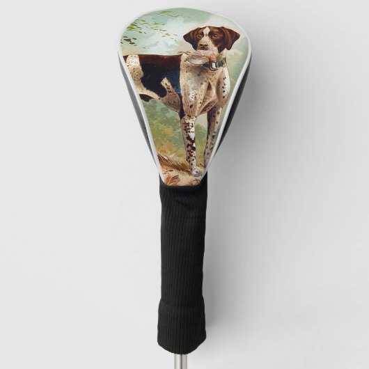 鳥を口に入れたハンター犬 ゴルフヘッドカバー (正面)
