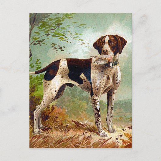 鳥を口に入れたハンター犬 シーズンポストカード (正面)