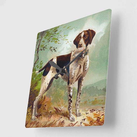 鳥を口に入れたハンター犬 スクエア壁時計 (傾斜)