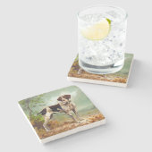 鳥を口に入れたハンター犬 ストーンコースター (横)