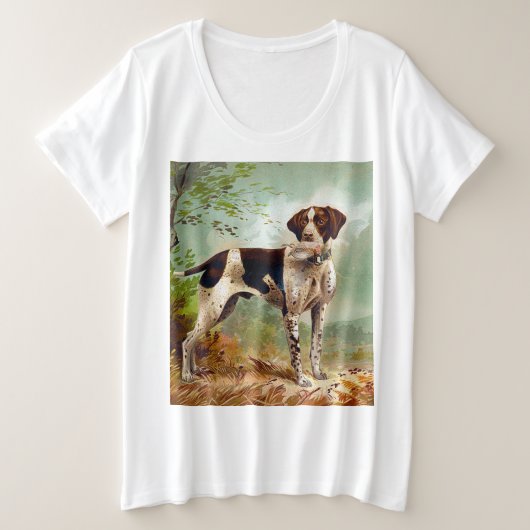 鳥を口に入れたハンター犬 プラスサイズTシャツ (デザイン正面)