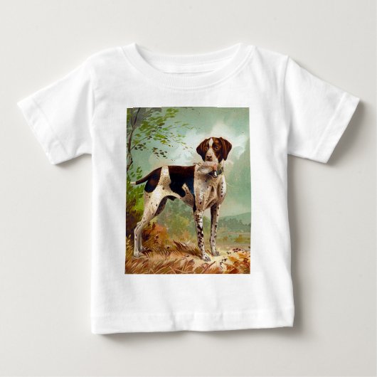 鳥を口に入れたハンター犬 ベビーTシャツ (正面)