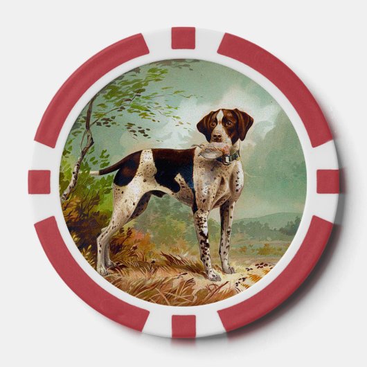 鳥を口に入れたハンター犬 ポーカーチップ (正面)