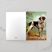 鳥を口に入れたハンター犬 箔グリーティングカード (外側レイダウン)