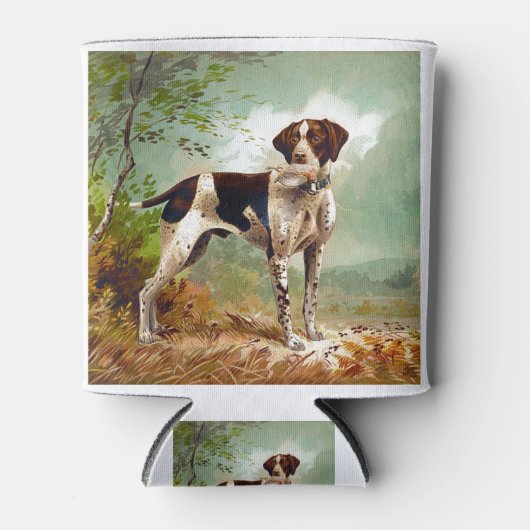 鳥を口に入れたハンター犬 缶クーラー (正面)