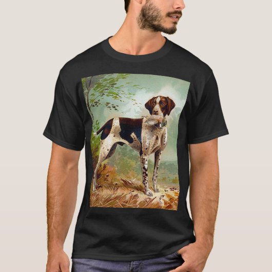 鳥を口に入れたハンター犬 Tシャツ (正面)