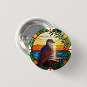 鳥を岩に引き付けたステンドグラスデザイン 缶バッジ (正面&裏面)