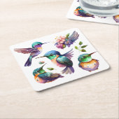 鳥を愛する人のための、美しくかわいいハミングバード スクエアペーパーコースター (アングル)