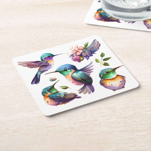 鳥を愛する人のための、美しくかわいいハミングバード スクエアペーパーコースター (アングル)
