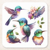 鳥を愛する人のための、美しくかわいいハミングバード スクエアペーパーコースター (正面)