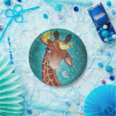 鳥を持つかわいいキリン ペーパープレート (パーティー)