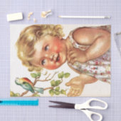 鳥を持つヴィンテージの最愛の子供 薄葉紙 (クラフト)