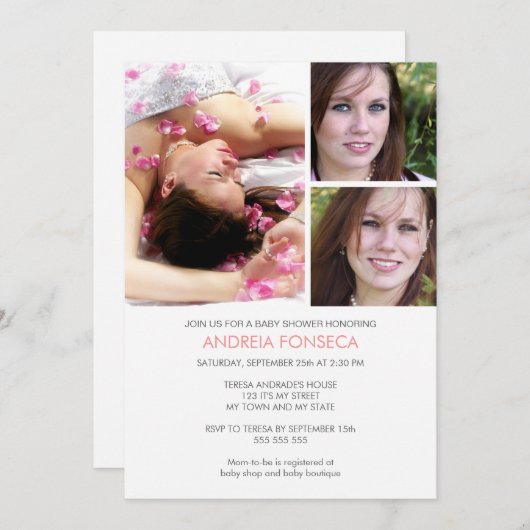 鳥を持つ女の子のための写真のベビーシャワー招待状 招待状 (正面/裏面)