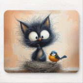 鳥を探す虫の付いた目の細かい猫 マウスパッド (正面)