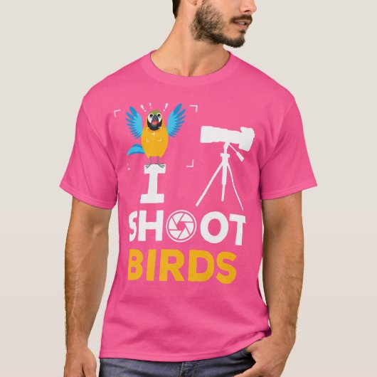 鳥を撮る男 - おもしろバードフォトグラファー 鳥の写真 Tシャツ (正面)