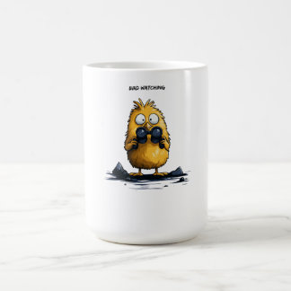 鳥を観察する面白いキャラクターイラストとアイロニカルなユーモア コーヒーマグカップ