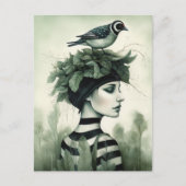 鳥を頭に乗せた人 ポストカード (正面)