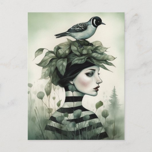 鳥を頭に乗せた人 ポストカード (正面)