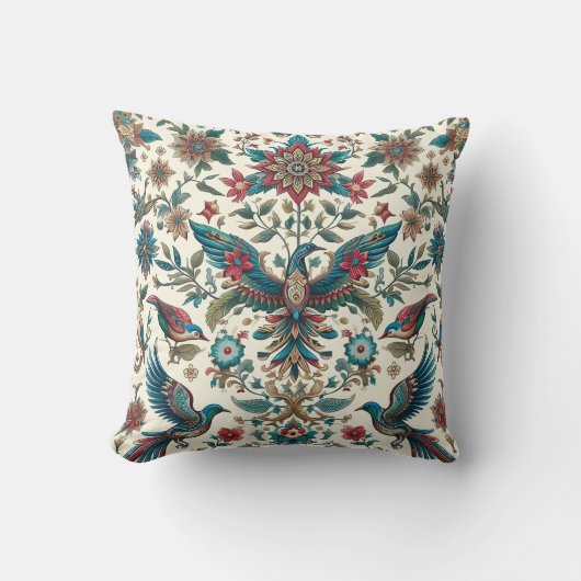 鳥エレガントと花模様装飾用クッション クッション (正面)