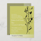 鳥エレガントと蝶の結婚式招待状 インビテーションポストカード (正面/裏面)